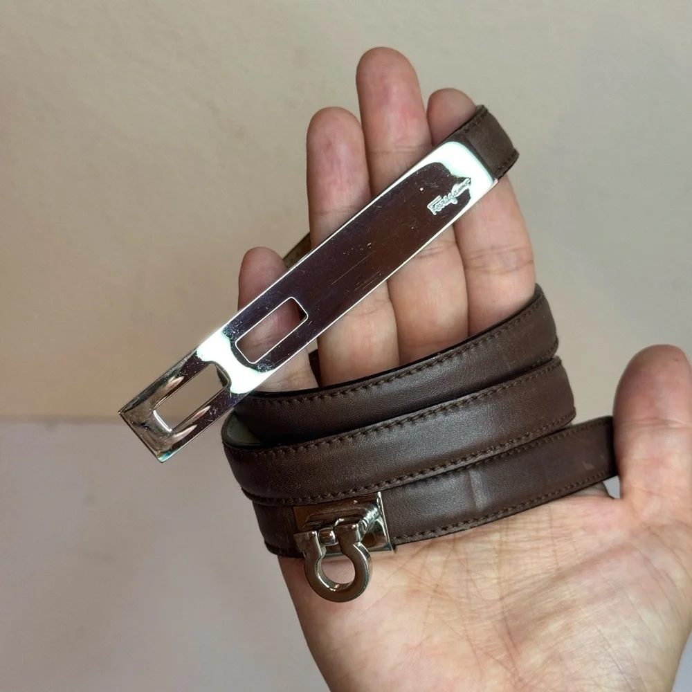 Salvatore Ferragamo Thin Brown Leather Belt Size S